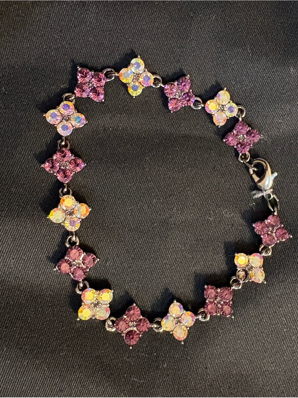 Source Unknown Purple and Opalescent Crystal Floral Bracelet